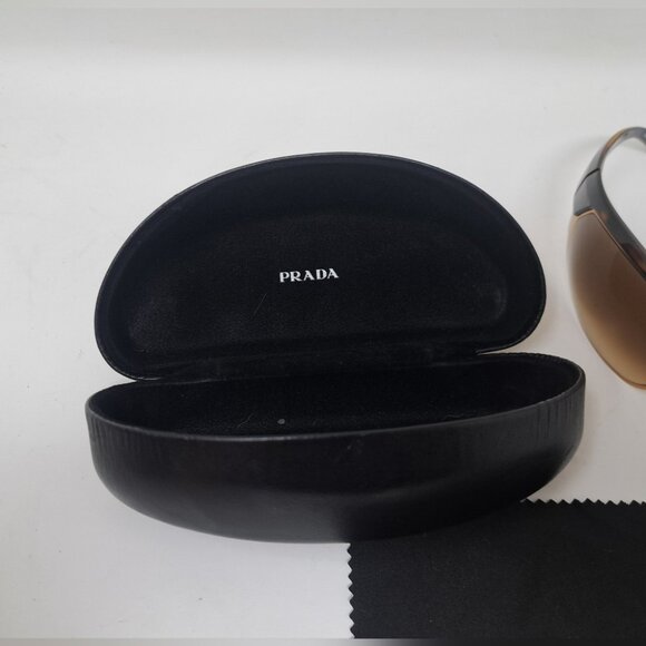 Prada Women's Sunglasses Shield Triangle Logo Mask Gold Tortoise Brown SPR 621 - Picture 9 of 14